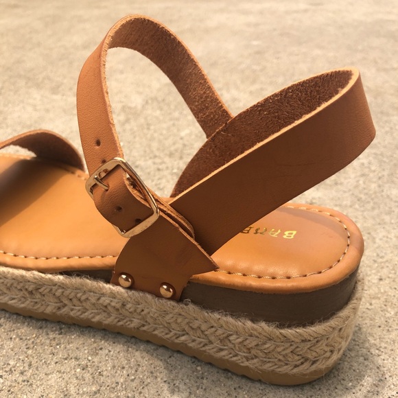 Tan Espadrille Platform Sandals Single Band Strap - Picture 4 of 5